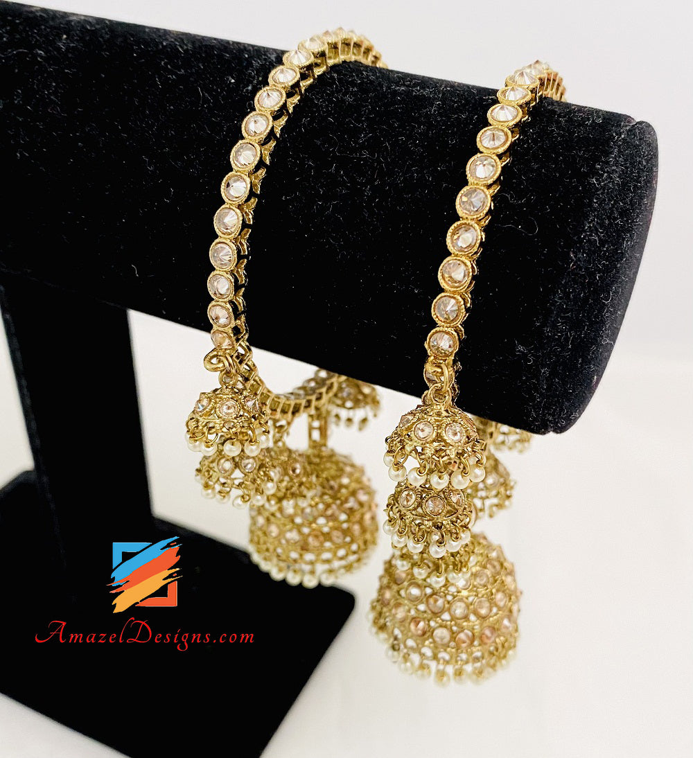 High Quality Polki Champagne Jhumki Bangles - 2 Kadas or 4 Kadas