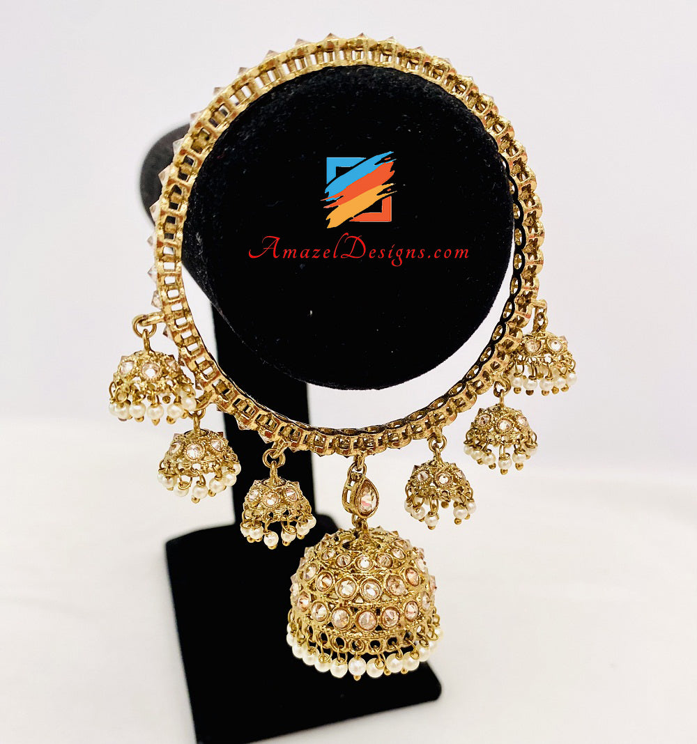 High Quality Polki Champagne Jhumki Bangles - 2 Kadas or 4 Kadas