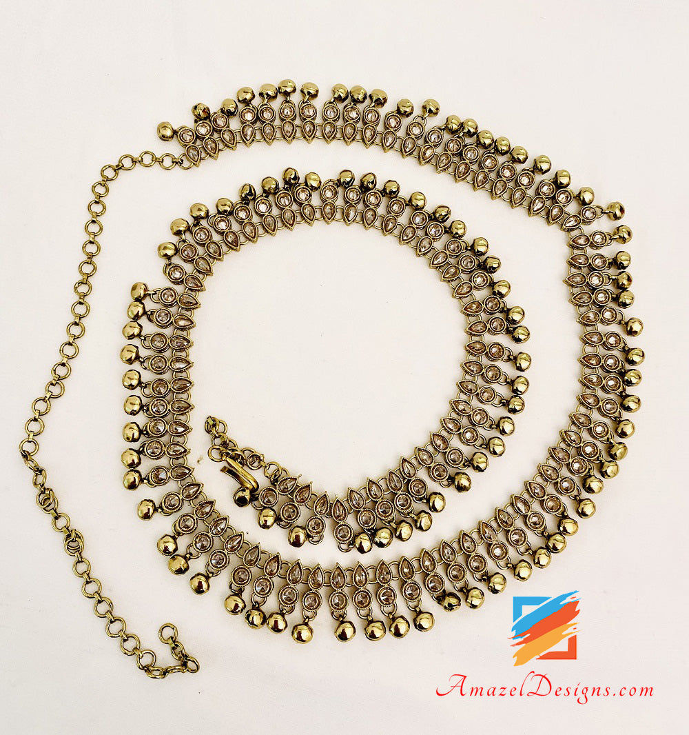 High Quality Polki Champagne Waist Chain Belt Kamarband With Ghungroo
