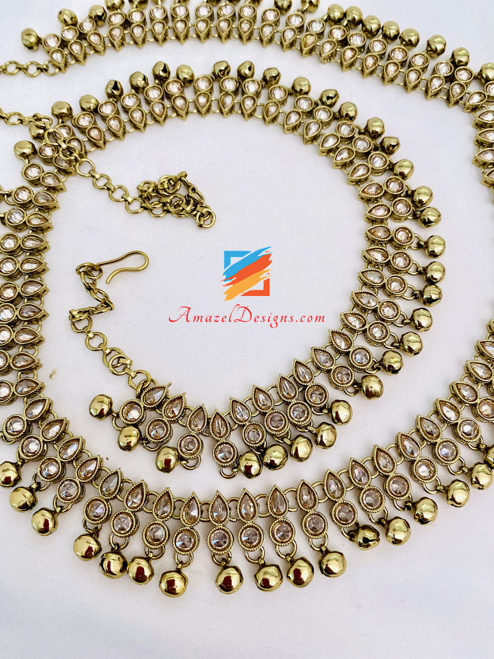 High Quality Polki Champagne Waist Chain Belt Kamarband With Ghungroo