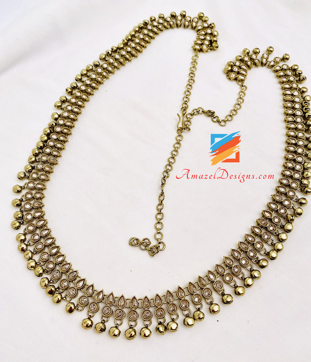 High Quality Polki Champagne Waist Chain Belt Kamarband With Ghungroo