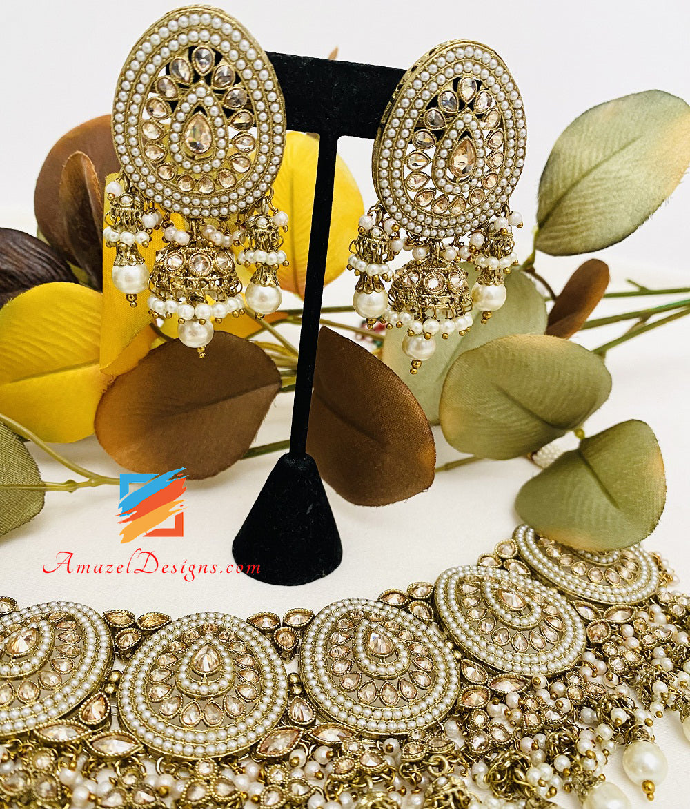 High Quality Polki Choker Necklace Earrings Tikka Set