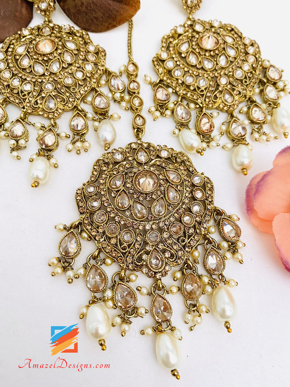 High Quality Polki Oversized Earring Tikka Set