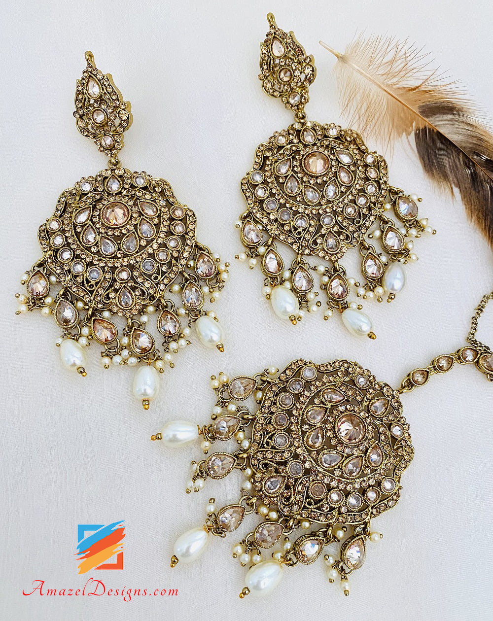 High Quality Polki Oversized Earring Tikka Set