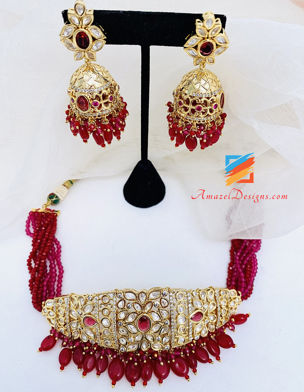 High Quality Statement Kundan Ruby Choker Jhumki Choker Necklace set