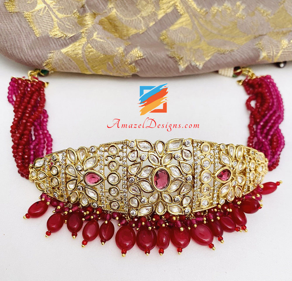High Quality Statement Kundan Ruby Choker Jhumki Choker Necklace set