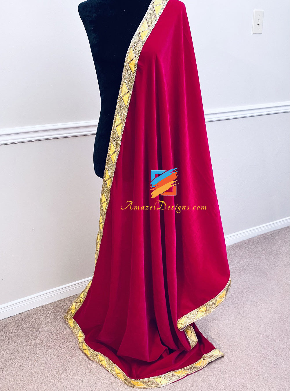 Hot Pink Magenta Fulkari Lace Velvet Shawl