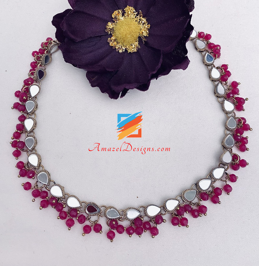 Hot Pink Magenta Mirror Single Line Choker Necklace