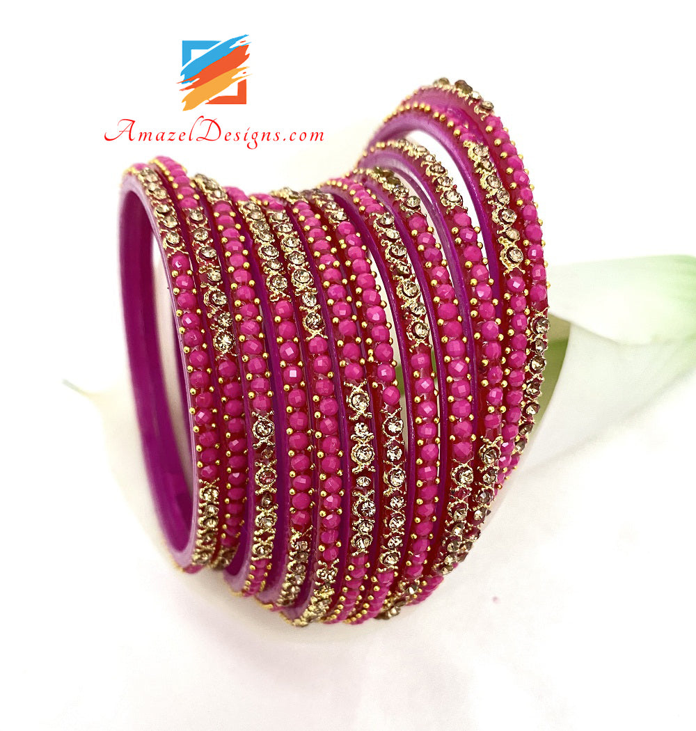 Braccialetti in vetro con pietre magenta rosa caldo