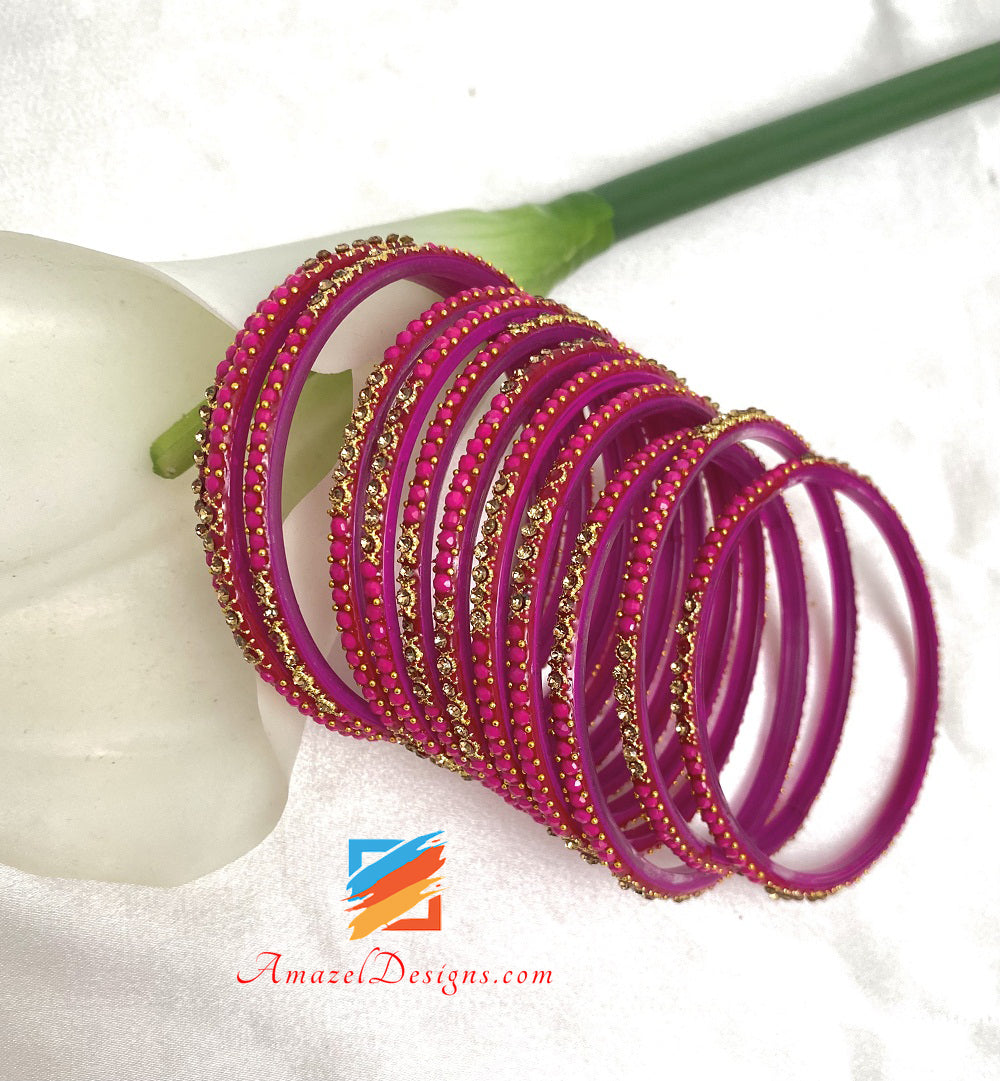 Braccialetti in vetro con pietre magenta rosa caldo