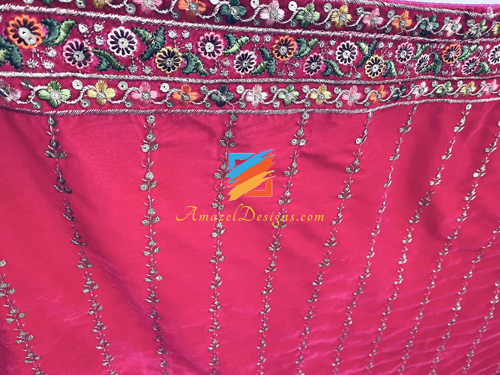 Hot Pink Magenta thread bordi scialle di velluto Tilla Sitara