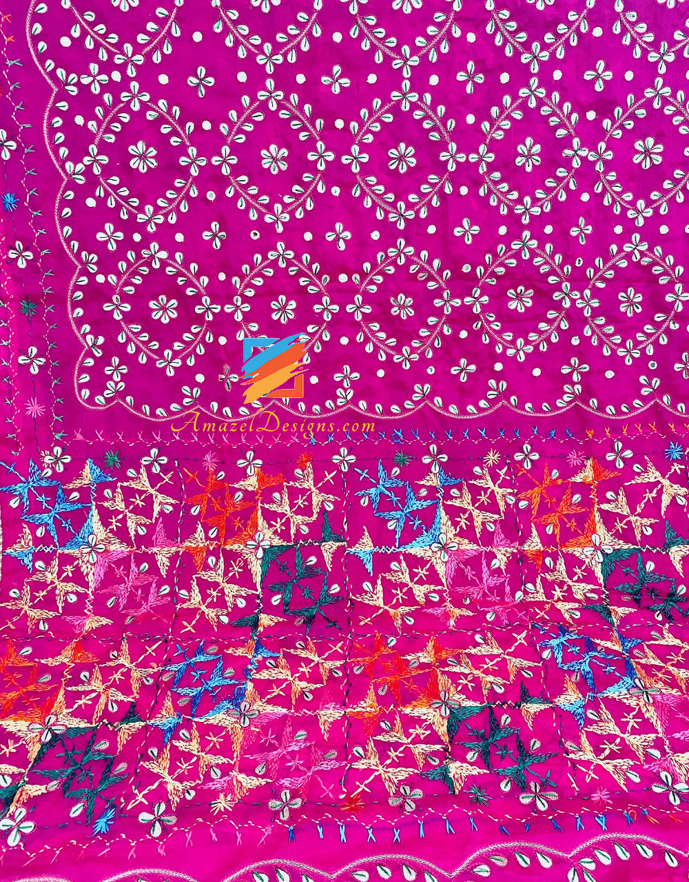 Hot Pink Magenta All Over Heavy Work Devo Patti Work Fulkari