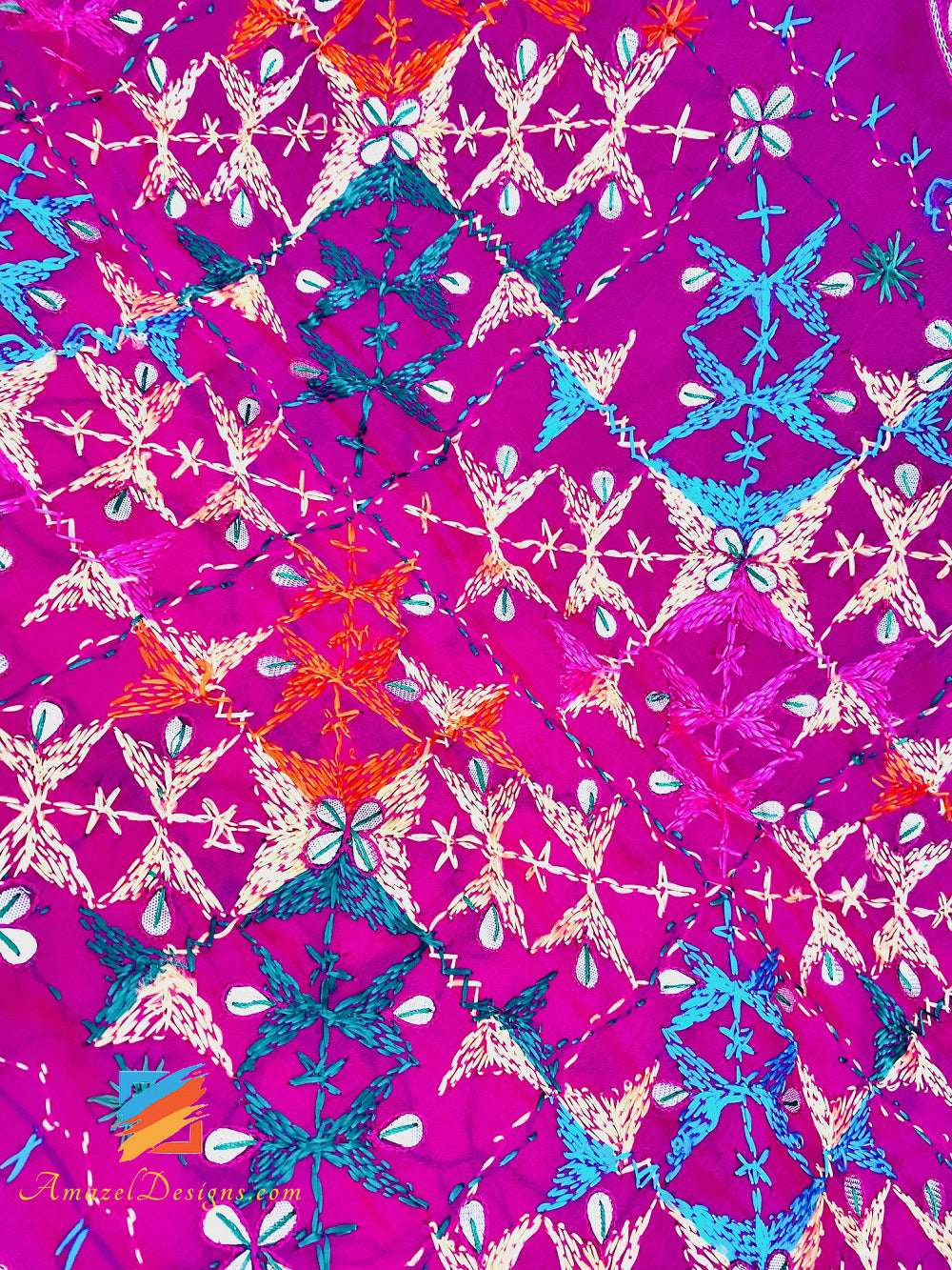 Hot Pink Magenta All Over Heavy Work Devo Patti Work Fulkari