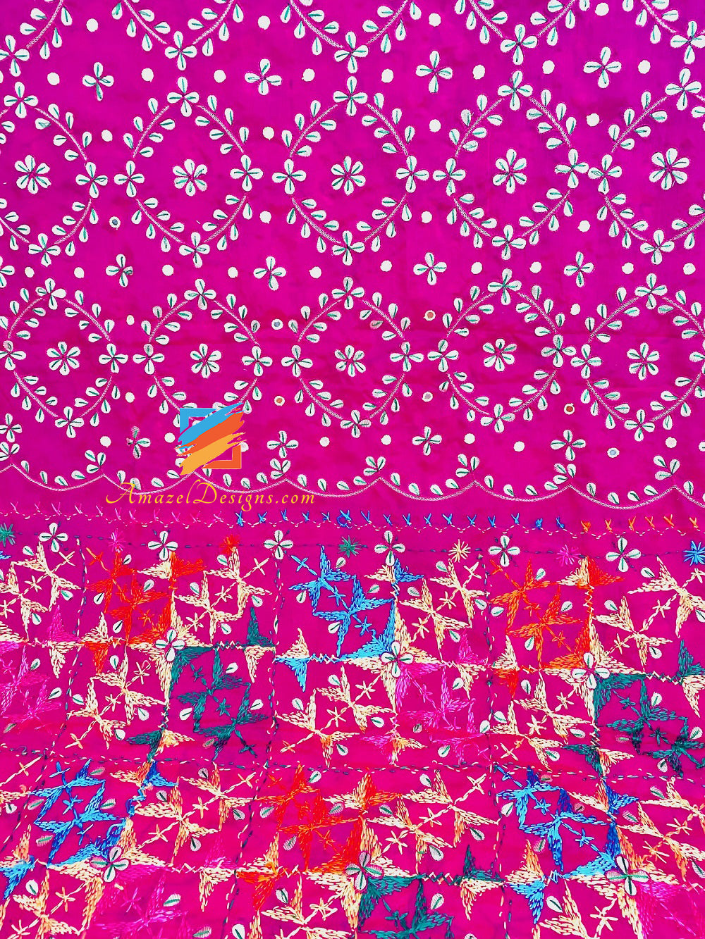 Hot Pink Magenta All Over Heavy Work Devo Patti Work Fulkari
