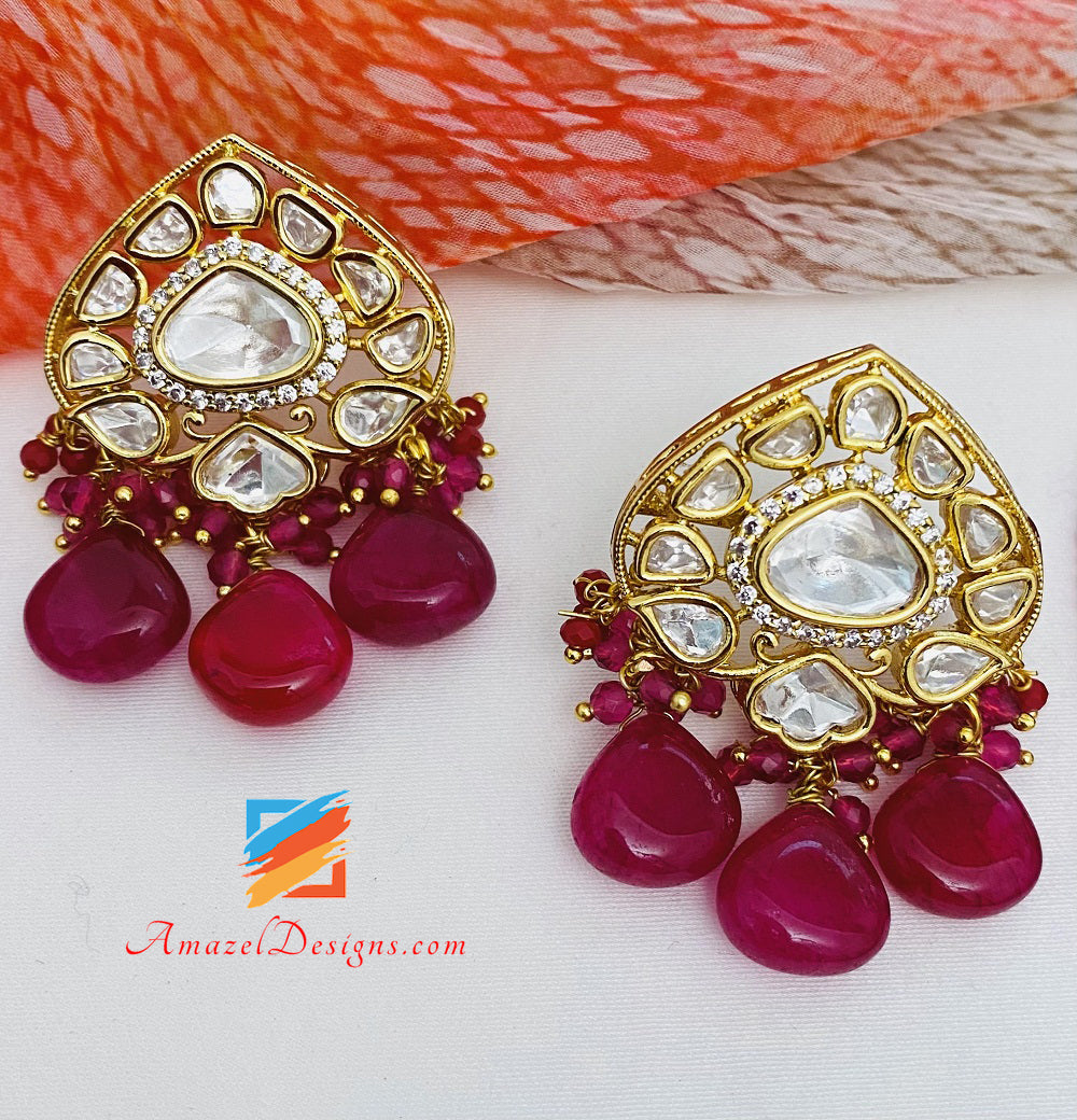 Hot Pink Ruby High Quality Statement Kundan Choker Necklace Studs Set