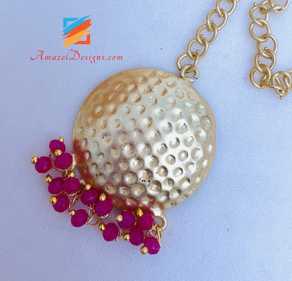 Hot Pink (Magenta) Golden Extremely Lightweight Jhumki Tikka Set