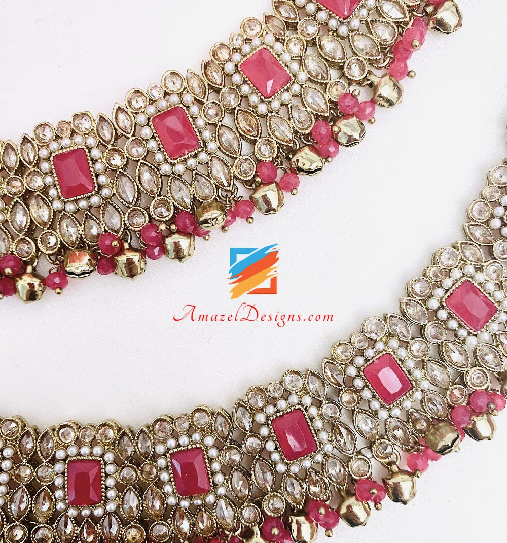 Polki Payal rosa acceso (magenta) con gungroo