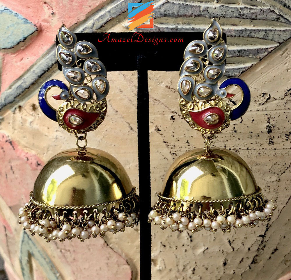 Superleichter Golden Polki Grey Morni Jhumka