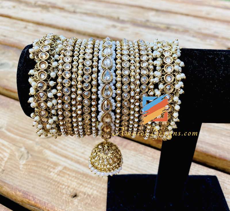Indian Polki pearly and Jhumki Bangle Set