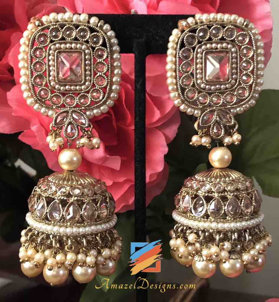 Hochwertiger Polki-Champagner-Halsband mit Jhumka