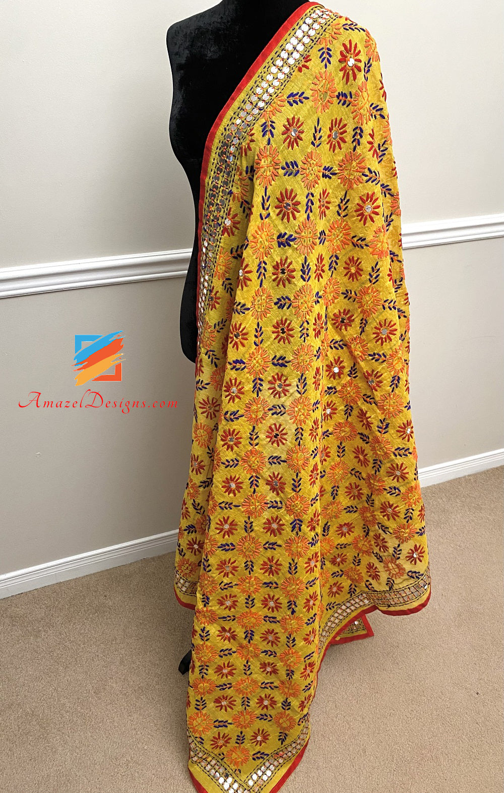 Kantha Work Yellow Chanderi Dupatta