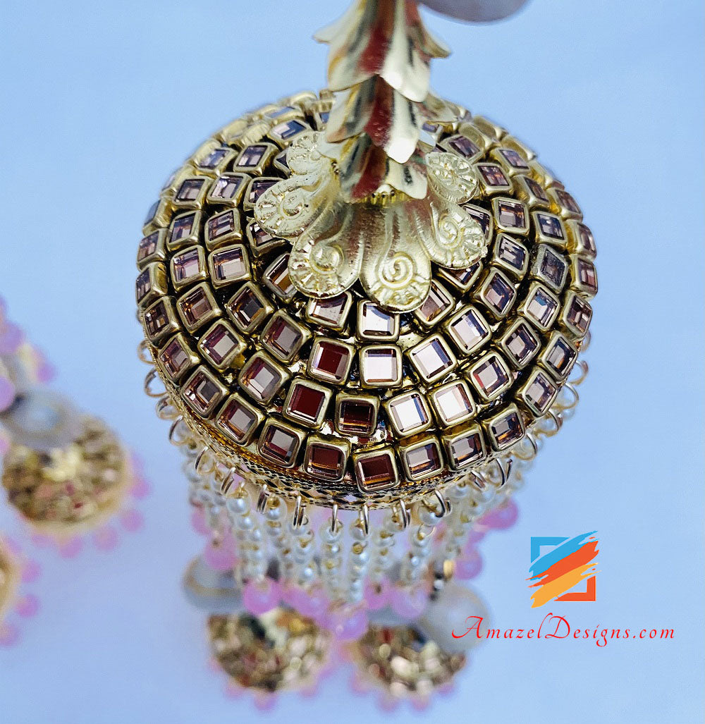 Kundan Kaleere With Pink Beads And Shells