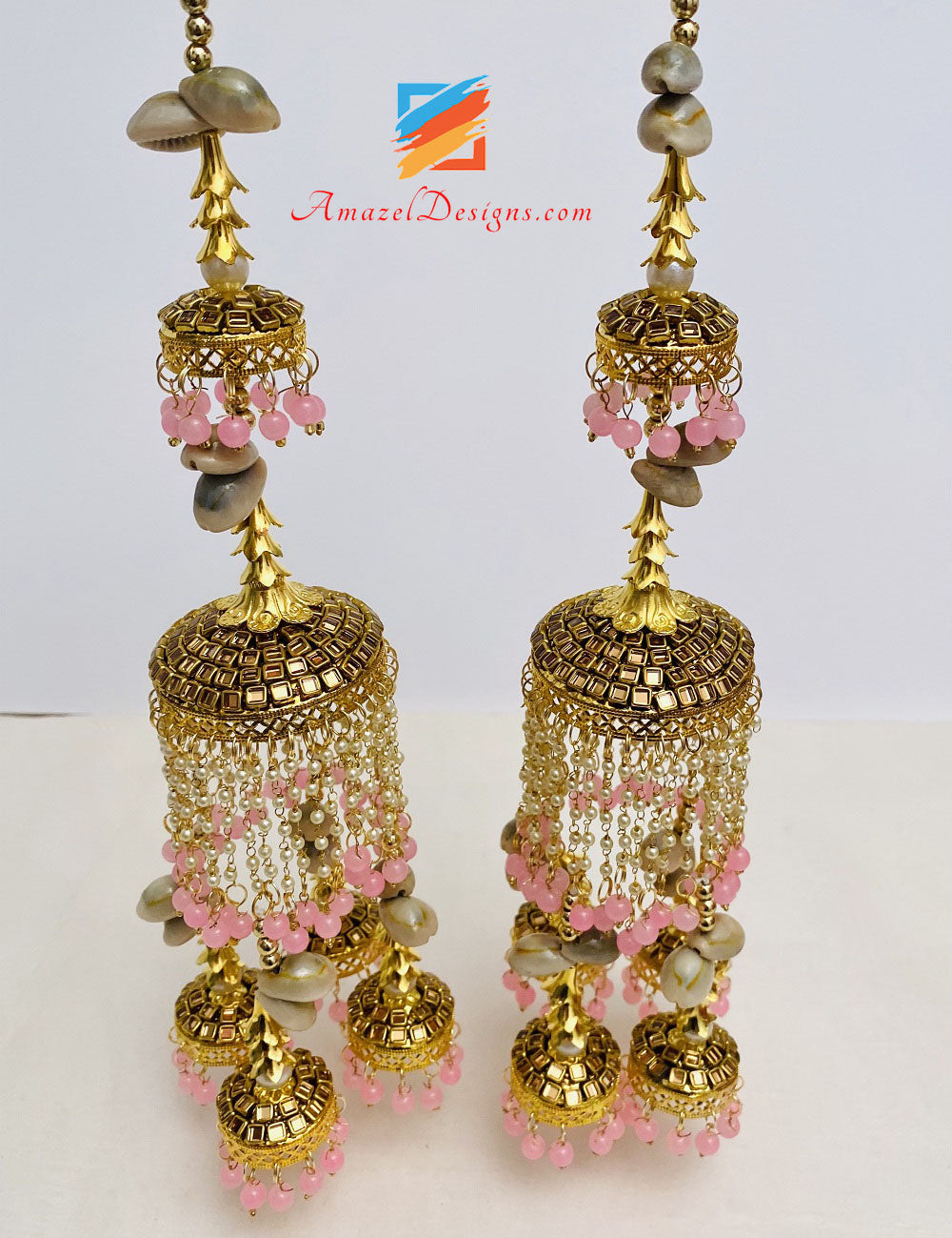 Kundan Kaleere With Pink Beads And Shells