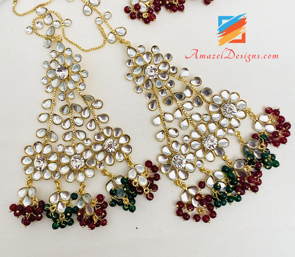 Kundan Crystal Multicoloured Lightweight Flexible Choker Earrings Tikka Passa Set