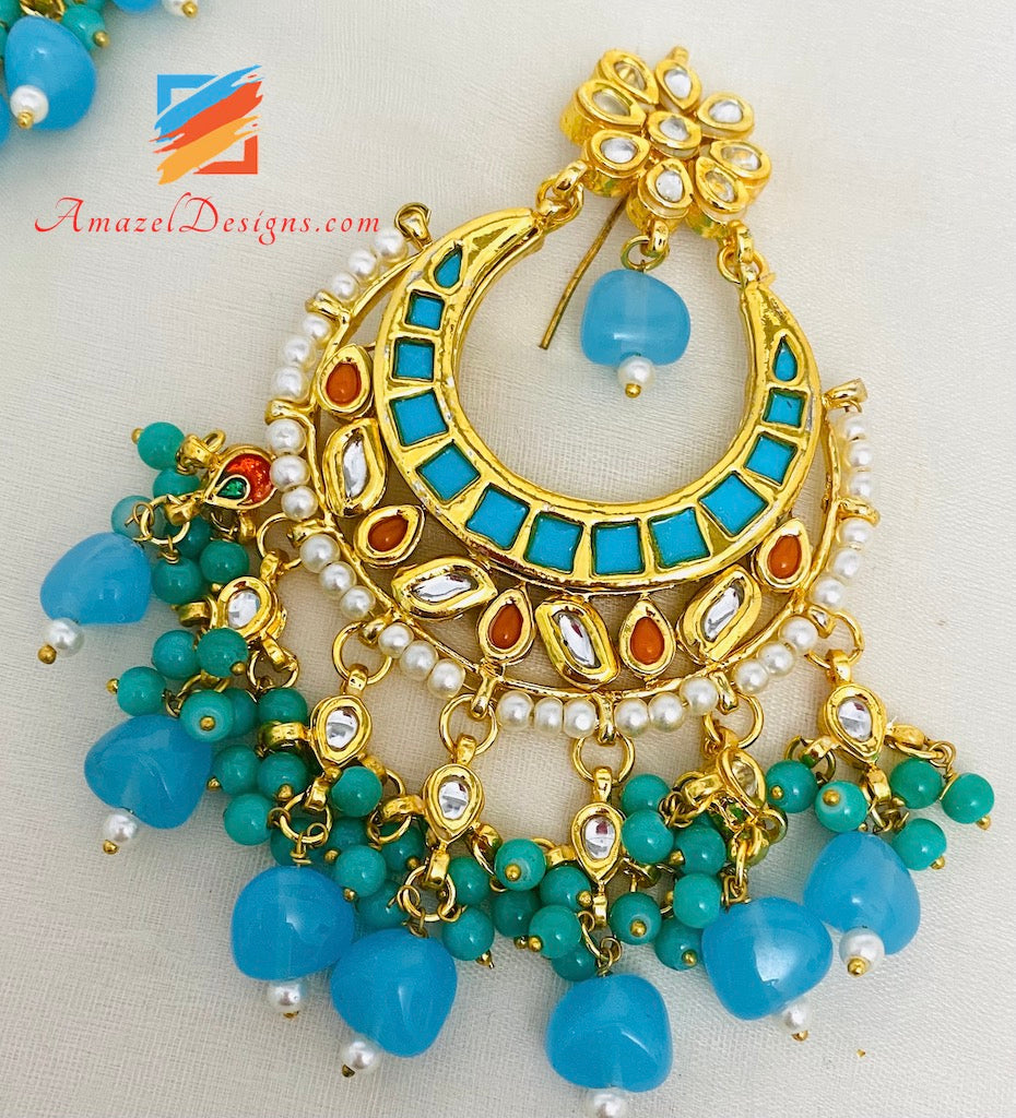 Orecchini Kundan Feeroza Set Tikka oversize
