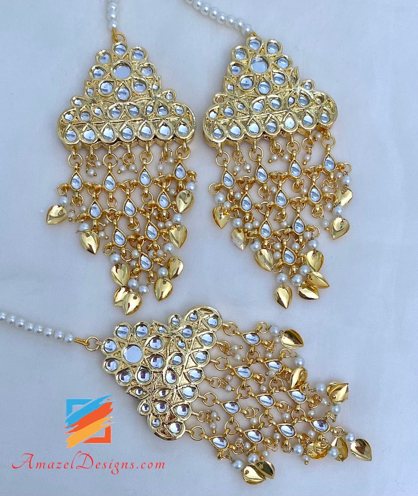 Kundan Goldene Halskette Ohrringe Tikka Set