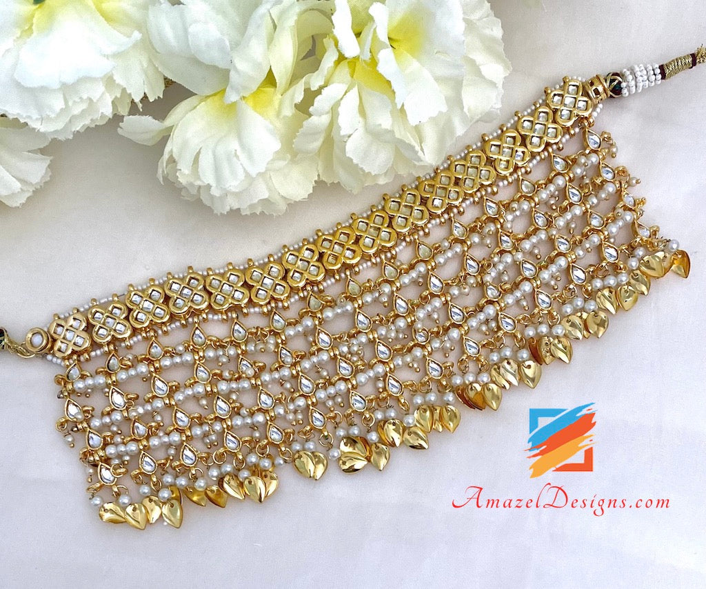 Kundan Goldene Halskette Ohrringe Tikka Set