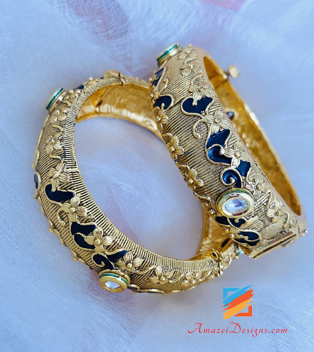 Kundan Golden Finished Black Painted Kadas Openable – Amazel Designs