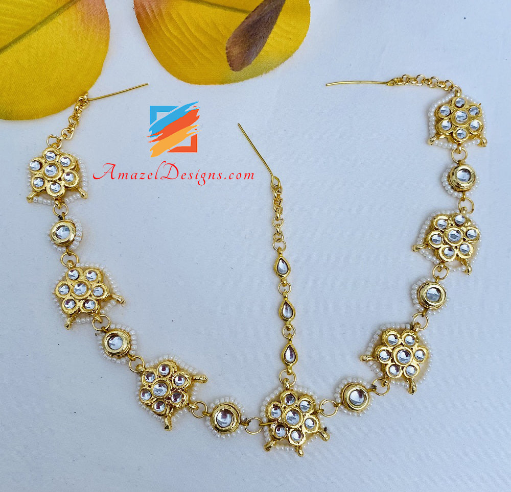 Kundan Golden Head Band Sheesh Phool