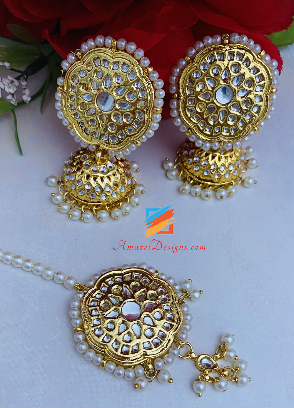 Set Kundan Golden Jhumki Tikka