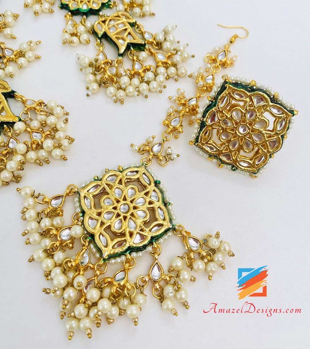 Kundan Golden Lightweight Earrings Tikka and Ring Set
