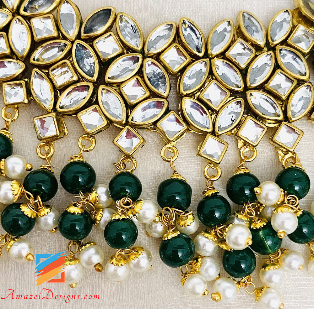 Kundan Green Necklace Lightweight Earrings Tikka Set