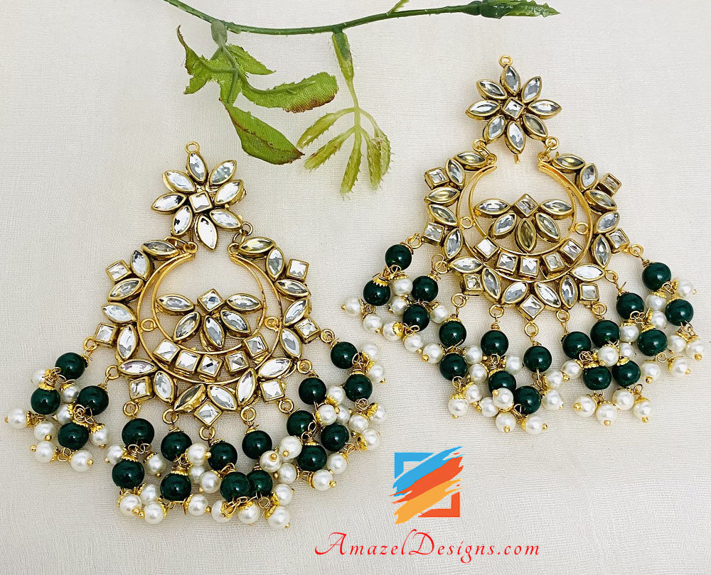 Kundan Green Necklace Lightweight Earrings Tikka Set
