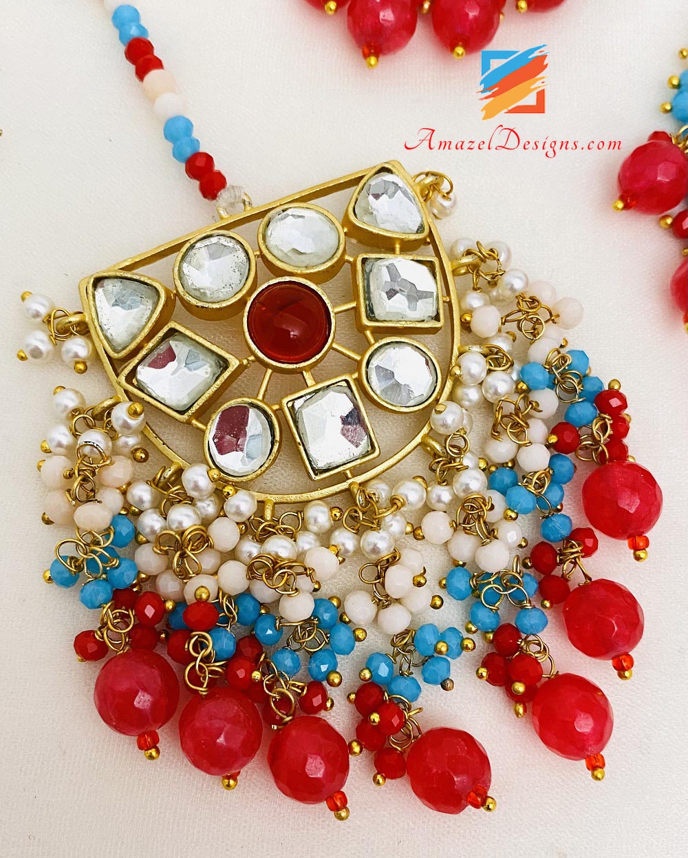Kundan Hot Pink Kundan Earrings Tikka Set