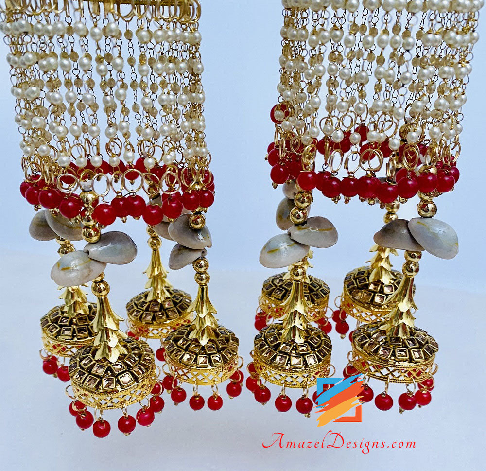 Kundan Kaleere With Red Beads And Kaudiyaan