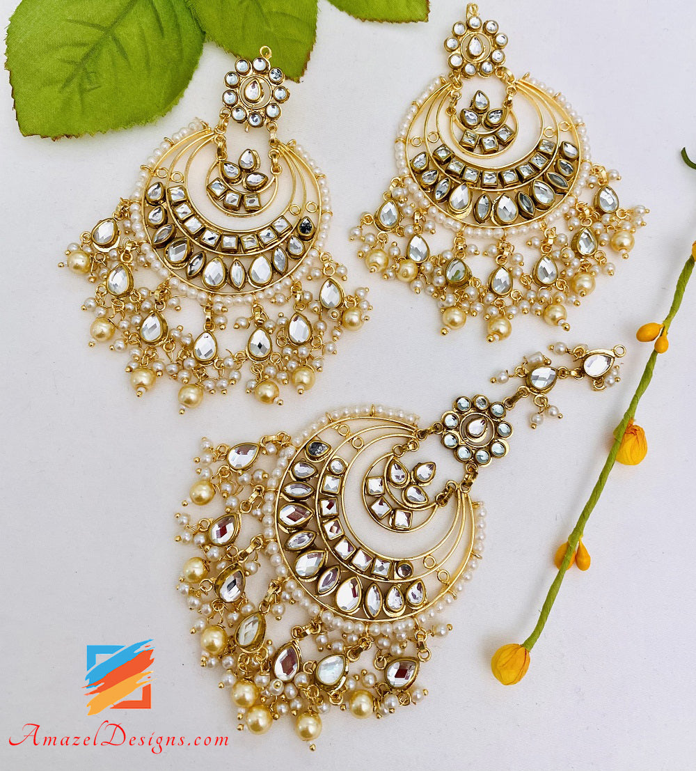 Kundan Leichte Ohrringe Maang Tikka Set