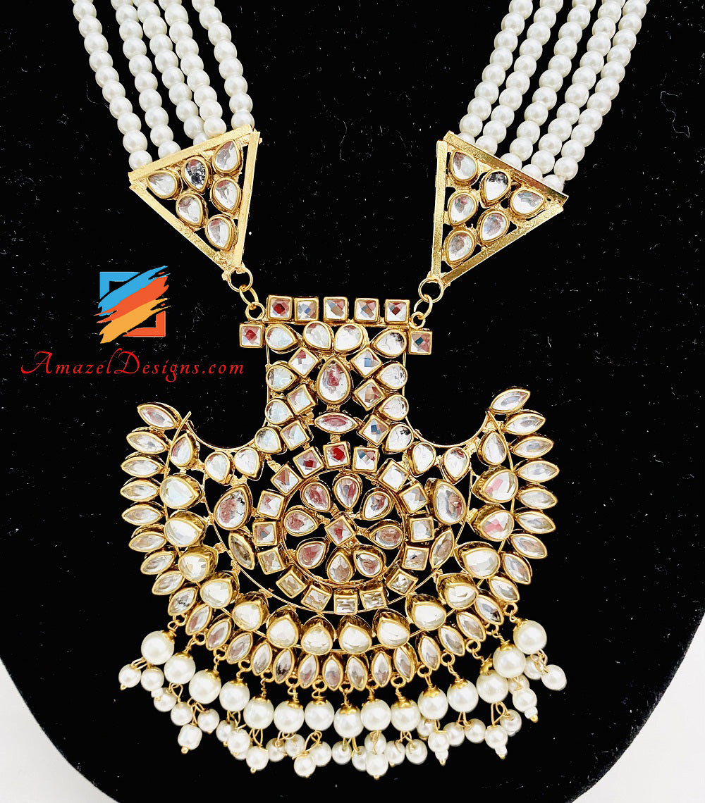 Kundan Long Rani Haar Orecchini Set Tikka
