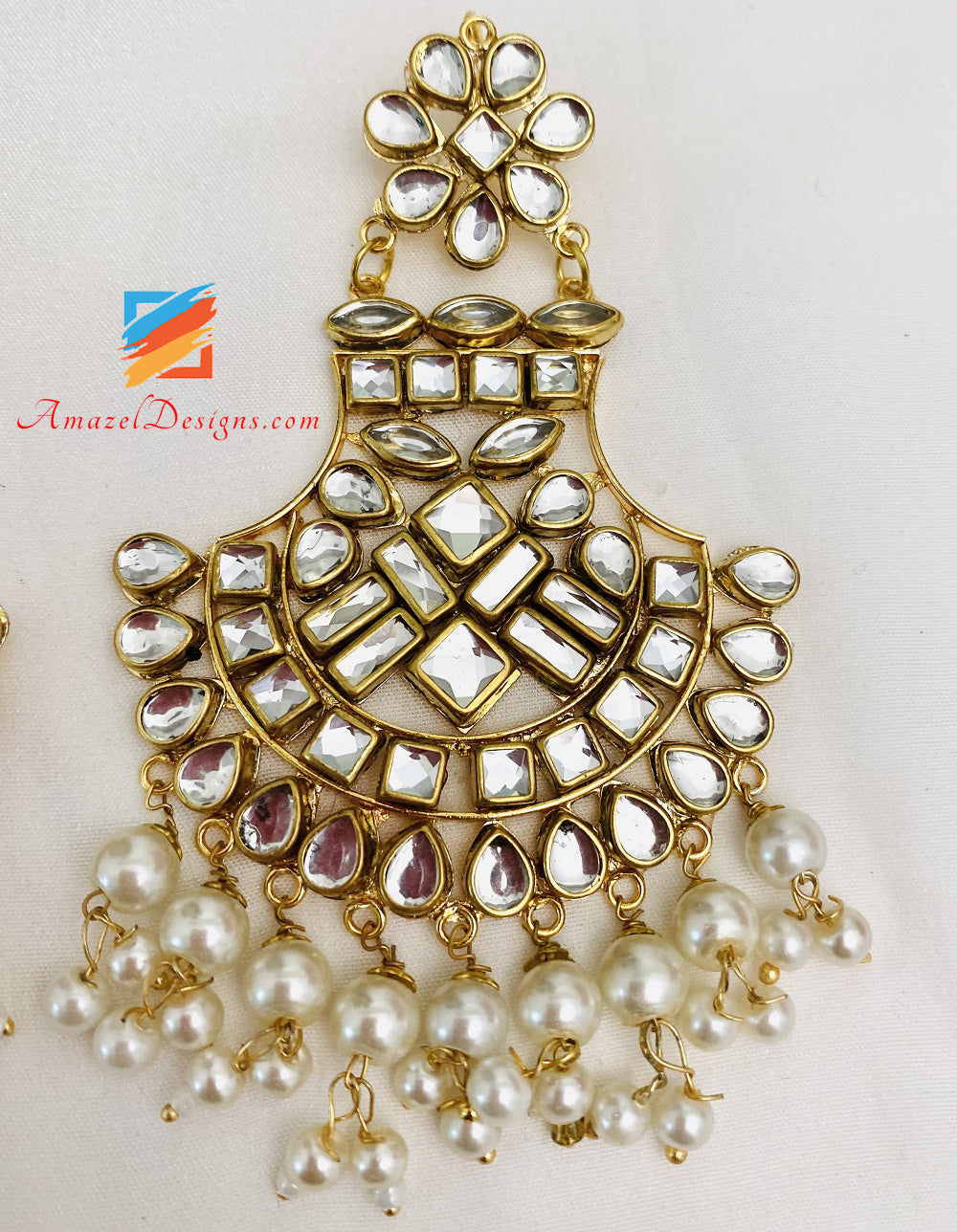 Kundan Long Rani Haar Orecchini Set Tikka