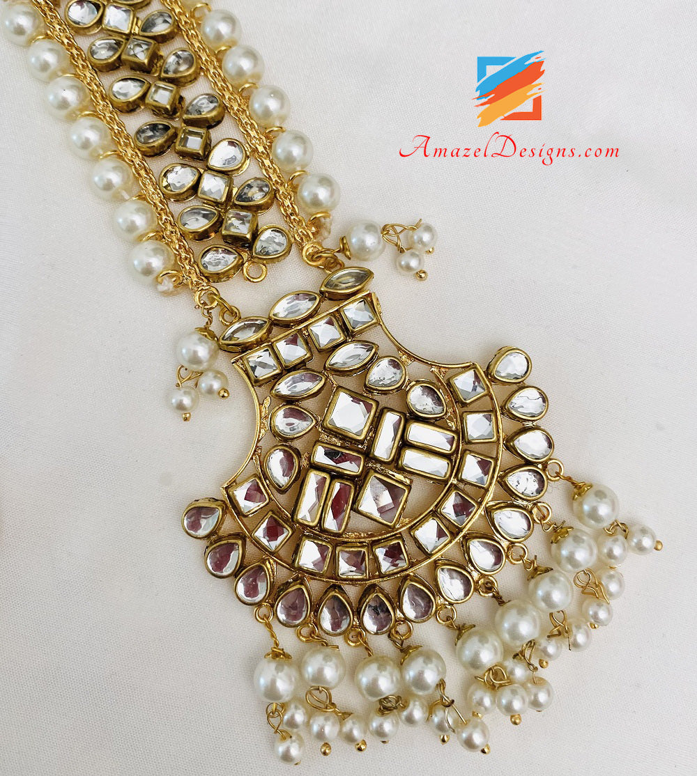 Kundan Long Rani Haar Orecchini Set Tikka