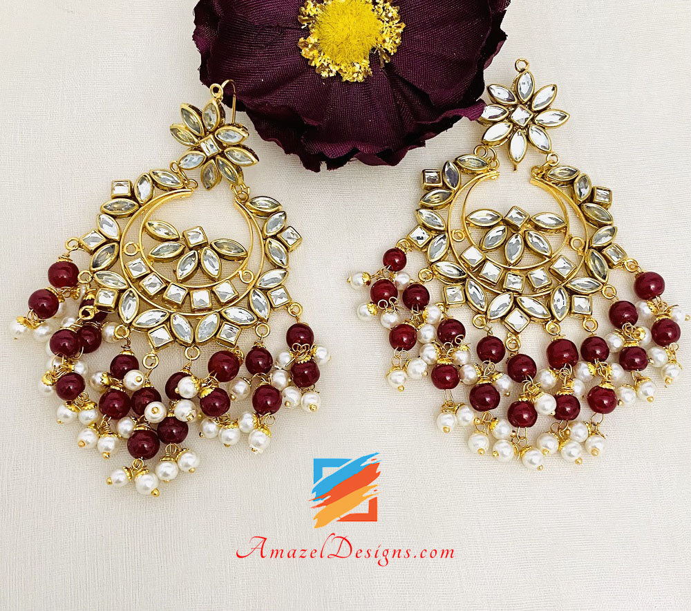 Kundan Mehroon Halskette Leichte Ohrringe Tikka Set