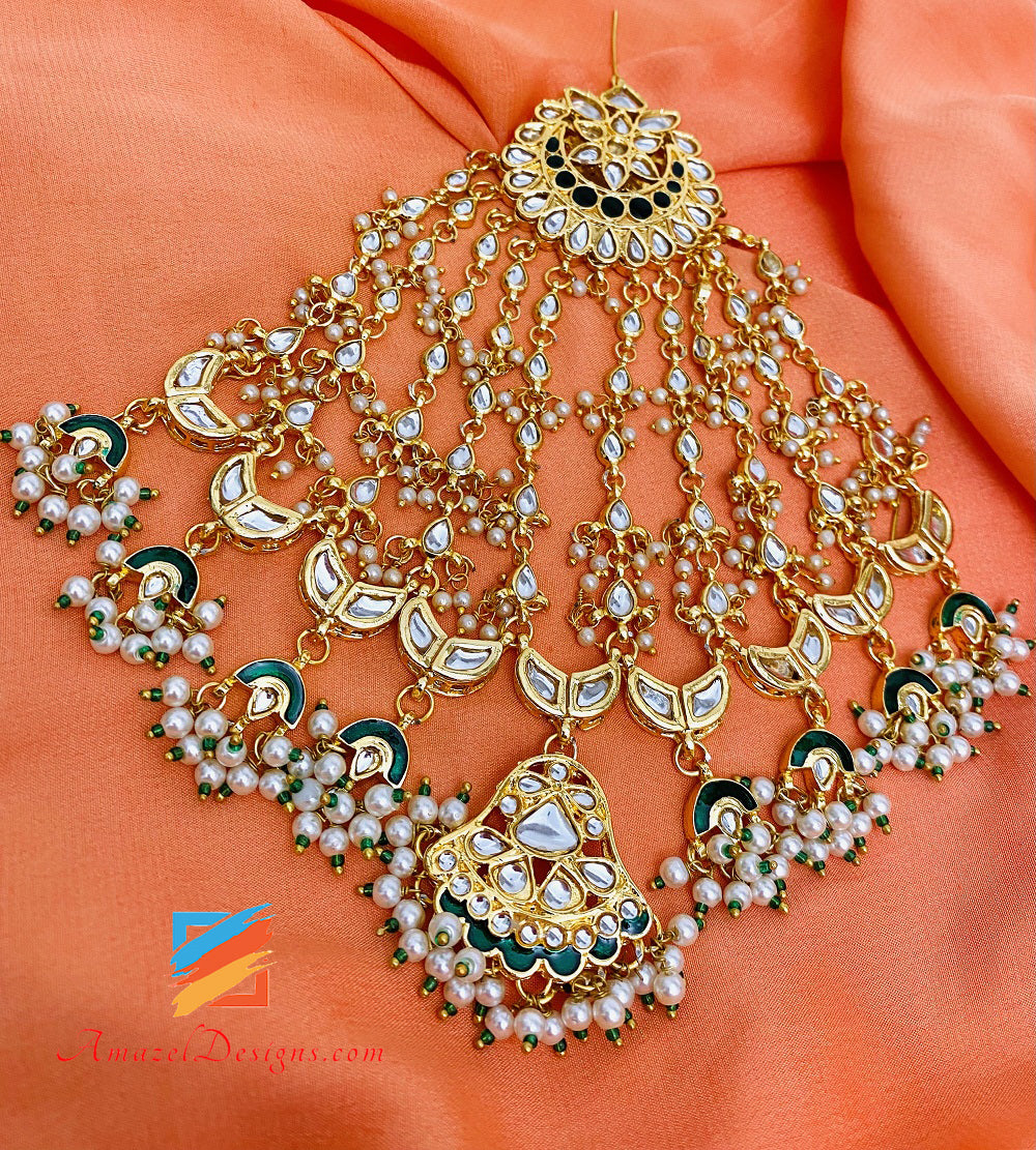 Kundan Oversize Passa Jhumer Tocco Di Verde