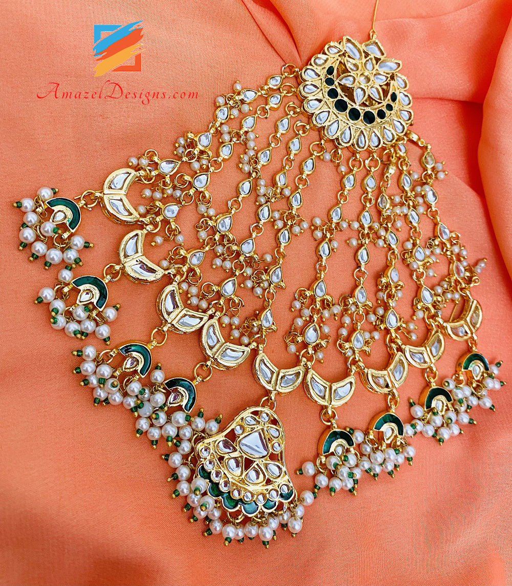 Kundan Oversize Passa Jhumer Tocco Di Verde