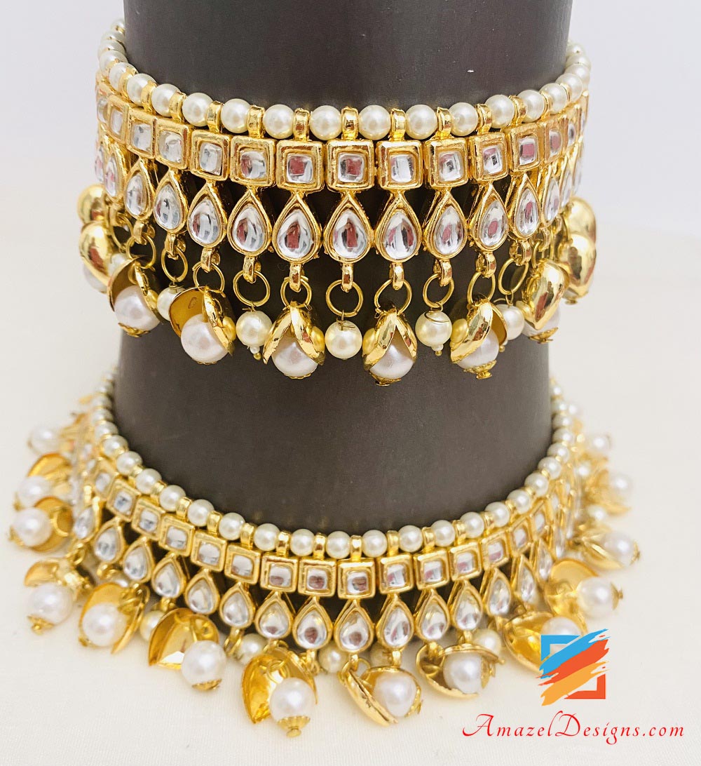Kundan Payal With White Pearls
