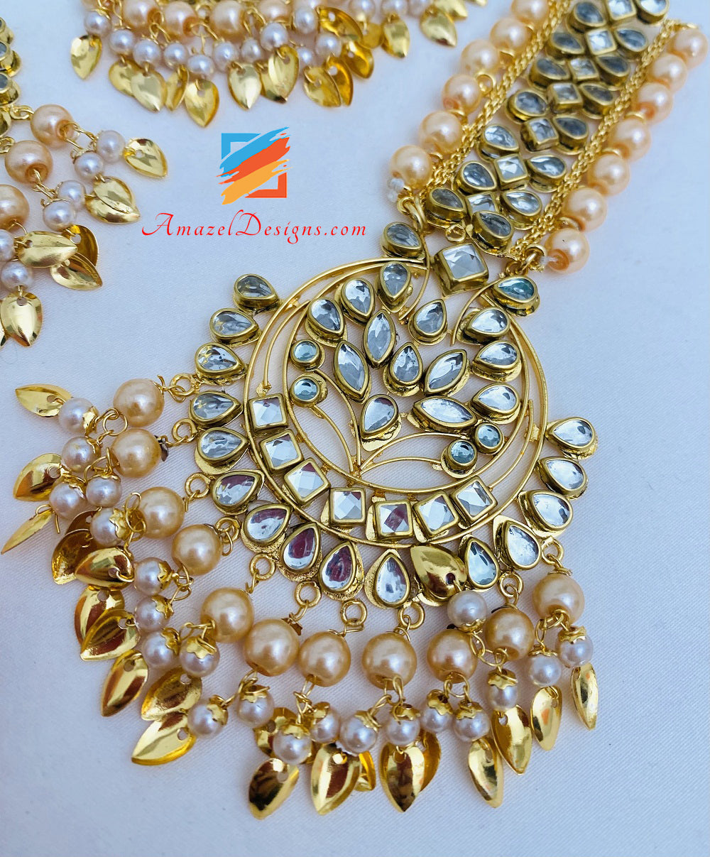 Kundan Pfirsich Pipal Patti Tikka Set