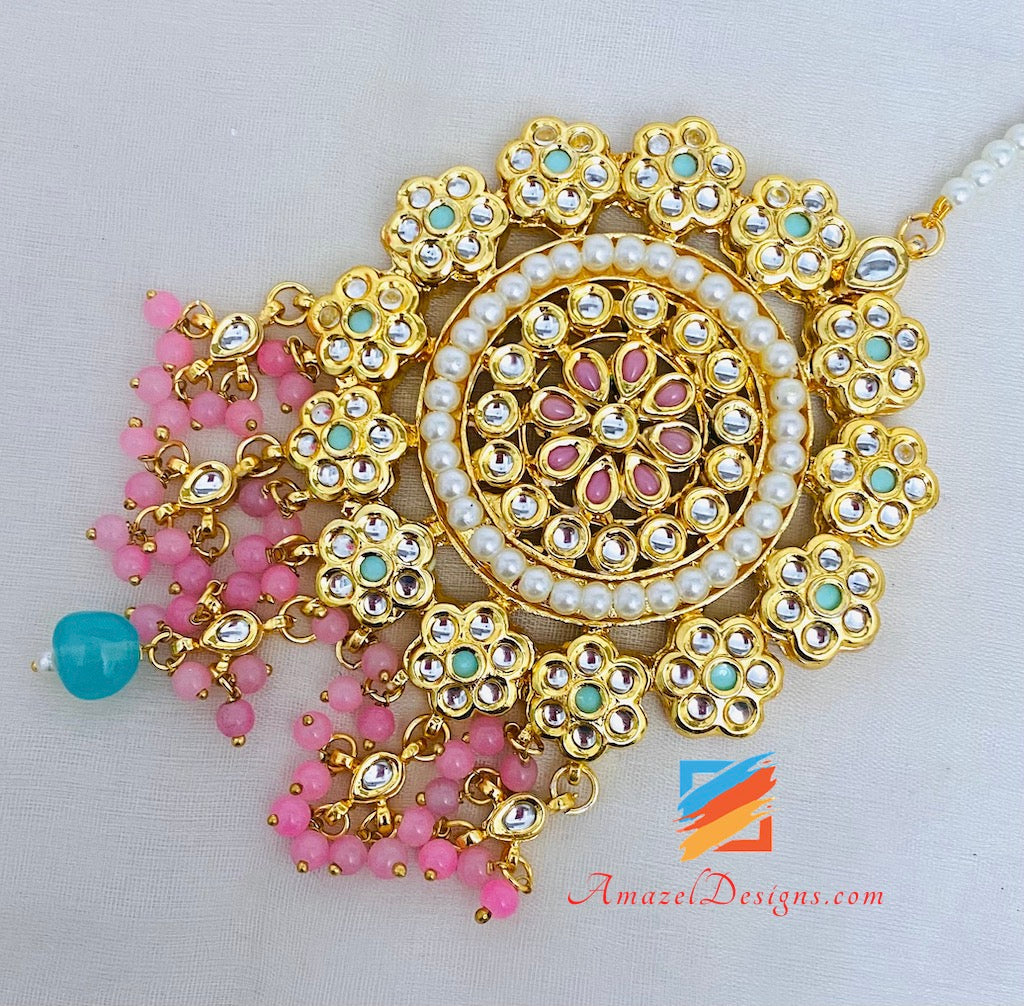 Set Tikka oversize Kundan rosa e Feeroza