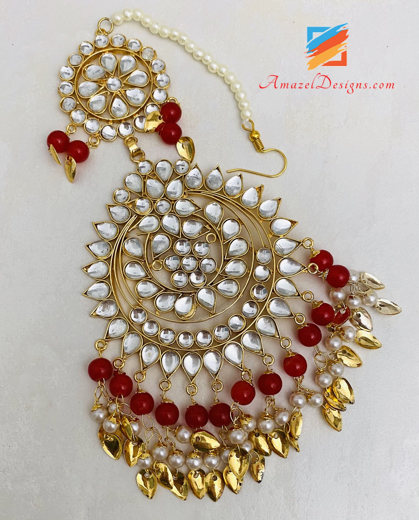 Kundan Pippal Patti Bahubali Earrings Oversized Tikka